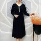 Women's Long Sleeve Velvet Dress with Chest Fringe Accent