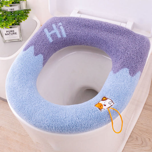 Washable Universal Soft Warm Knitted Toilet Seat Cover with Handle