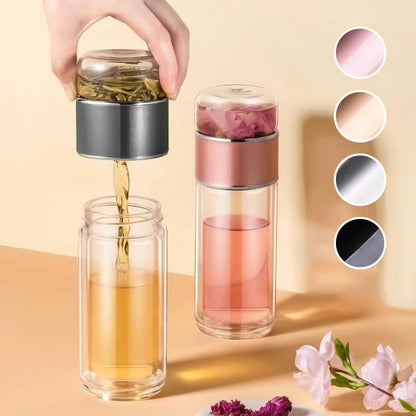 49%OFF🔥Premium Double Wall Tea & Water Separation Glass Bottle