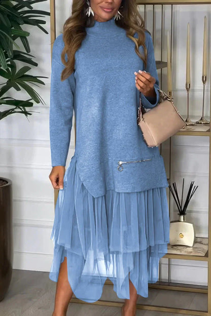 🔥BIG SALE 49%OFF🔥Women's Casual Solid Color Mesh Patchwork Dress