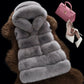 Women's Faux Fur Mid-Length Hooded Vest