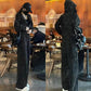 Women's Trendy Rhinestones Jacket & Wide-Leg Pants Two-Piece Set