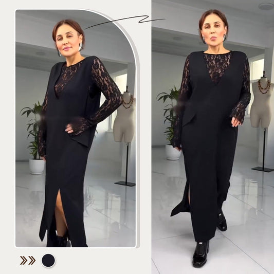 💜 LAST DAY PROMOTION - 50% OFF💜Women's Fashionable Lace Long Sleeve Split Dress