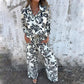 🎄Women’s Stylish Print Lapel Button Shirt and Wide-leg Pants (2-piece Set)