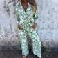 🎄Women’s Stylish Print Lapel Button Shirt and Wide-leg Pants (2-piece Set)