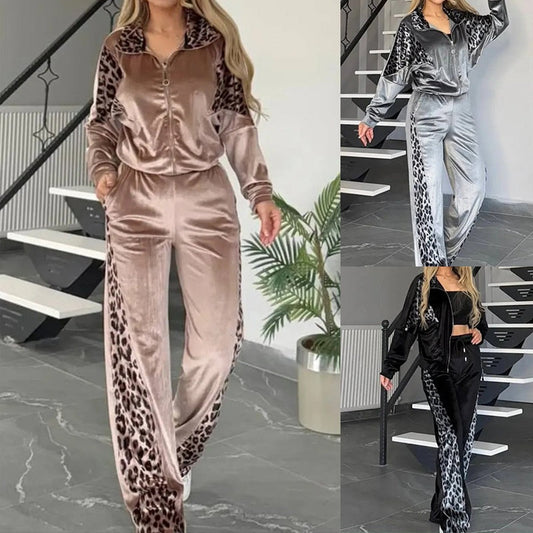 🔥2025 NEW SALES - 49% OFF🔥Women's Fashion Leopard Print Zipper Top＆Drawstring Pants (2-Piece Set)