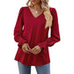 Women's Casual Solid Color V-Neck Long Sleeve Blouse