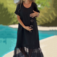 Women's Black Flowy Short Sleeve Maxi Dress