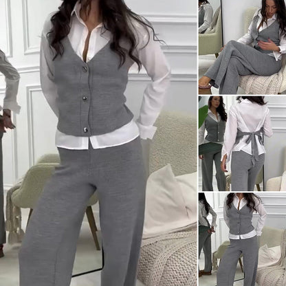 💖Limited Sale 49% OFF💖Women's Faux Two-Piece Shirt Vest & Pants Set