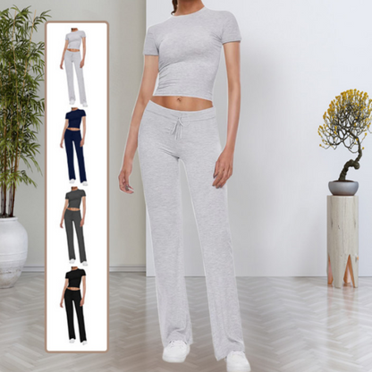 🎉2025 New Products Hot Sale✨Women's Casual Solid Color T-Shirt & Straight Leg Pants Set
