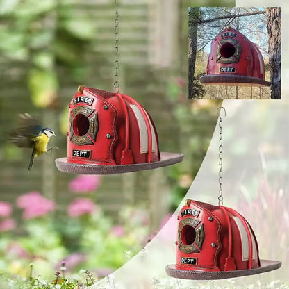Outdoor Hanging Firefighter Helmet Birdhouse