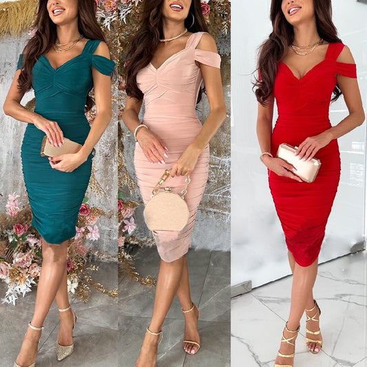 🌸New Arrival 50%OFF💖 Women's Slim Fit Sexy Off-Shoulder Bodycon Dress