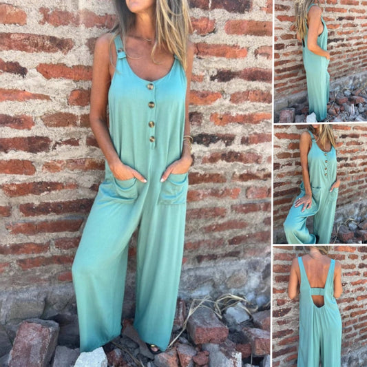 🔥HOT SALE 49% OFF🔥Women's Buttoned Casual Versatile Loose Jumpsuit