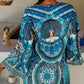Women’s Bohemian Print V-Neck Long Sleeve Dress