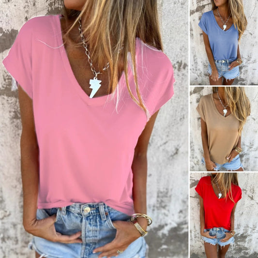 🎁Hot Sale🎁[Simple solid color | Versatile V-neck] Cap sleeve top Lightweight and soft