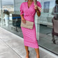 Women's Fashion Printed Bubble Sleeve V-Neck Short Sleeve Waist Dresses