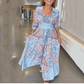 ⏳ Limited time 50% off! 💥 Ladies Elegant Printed V-Neck Long Floral Dress（The more you buy, the higher the discount）