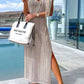 Desert Island Crochet Knitted Cross Back Maxi Dress with Blanket