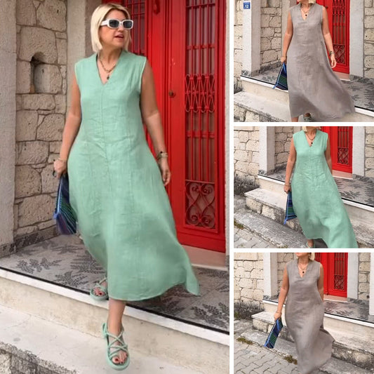 💖👗Limited Sale 50% OFF🌹Women's V-Neck Sleeveless Midi Dress