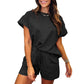 🔥Hot Sale 49% OFF💝✨Women's Solid Textured Casual Short Sleeve Top Drawstring Shorts Set