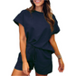 🔥Hot Sale 49% OFF💝✨Women's Solid Textured Casual Short Sleeve Top Drawstring Shorts Set