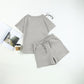 🔥Hot Sale 49% OFF💝✨Women's Solid Textured Casual Short Sleeve Top Drawstring Shorts Set