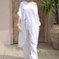 Women's Fashion Solid Color Slant Shoulder Long Top & Pants Two Piece Set