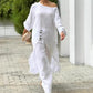 Women's Fashion Solid Color Slant Shoulder Long Top & Pants Two Piece Set
