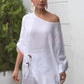 Women's Fashion Solid Color Slant Shoulder Long Top & Pants Two Piece Set