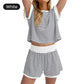 🔥Summer Hot Sale 50% Off🔥Crew Neck Striped Top & Elastic Waistband Shorts Set