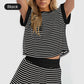 🔥Summer Hot Sale 50% Off🔥Crew Neck Striped Top & Elastic Waistband Shorts Set