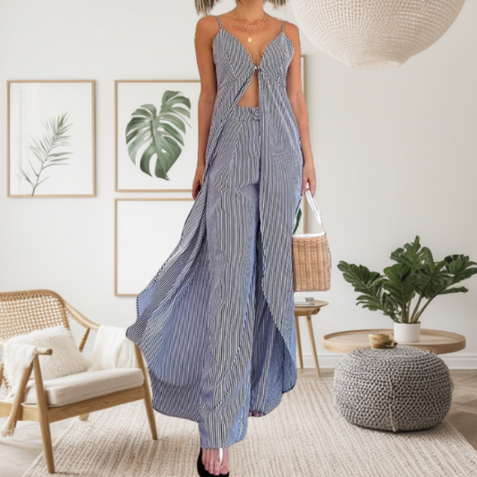 🎀Women's Striped Sleeveless Slit Long Tops ＆ Pants Set🎊
