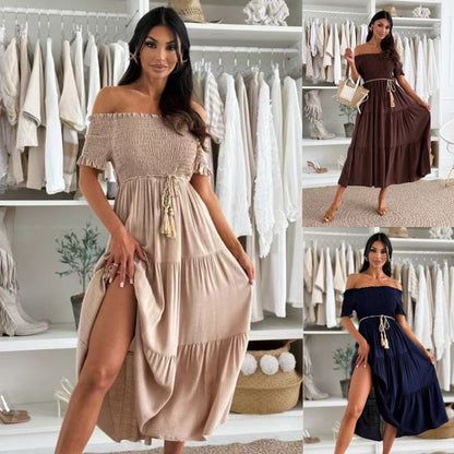 👗Women's Fashion Off-Shoulder Short Sleeve Long Dress🌺