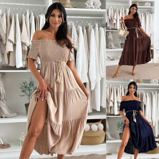 👗Women's Fashion Off-Shoulder Short Sleeve Long Dress🌺