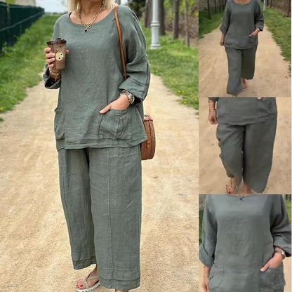 Linen Cotton Loose Casual Top & Pants Set