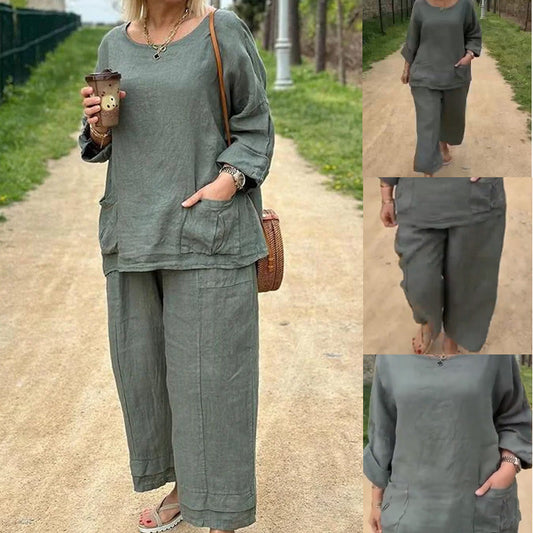 Linen Cotton Loose Casual Top & Pants Set