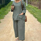 Linen Cotton Loose Casual Top & Pants Set