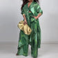 🌤️🌤️Fashionable 2-piece set with print: long-sleeved blouse and wide-leg trousers