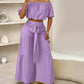Off-Shoulder Puff Sleeve Top with Wide-Leg Pants 2-Pieces Set