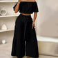 Off-Shoulder Puff Sleeve Top with Wide-Leg Pants 2-Pieces Set