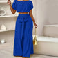 Off-Shoulder Puff Sleeve Top with Wide-Leg Pants 2-Pieces Set