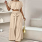 Off-Shoulder Puff Sleeve Top with Wide-Leg Pants 2-Pieces Set