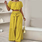 Off-Shoulder Puff Sleeve Top with Wide-Leg Pants 2-Pieces Set