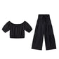 Off-Shoulder Puff Sleeve Top with Wide-Leg Pants 2-Pieces Set