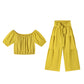 Off-Shoulder Puff Sleeve Top with Wide-Leg Pants 2-Pieces Set