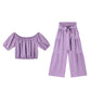 Off-Shoulder Puff Sleeve Top with Wide-Leg Pants 2-Pieces Set