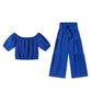 Off-Shoulder Puff Sleeve Top with Wide-Leg Pants 2-Pieces Set