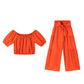 Off-Shoulder Puff Sleeve Top with Wide-Leg Pants 2-Pieces Set