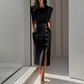 🎀 French Elegance! Slit Midi Skirt | Draped Fabric with a Slight Waist Tuck