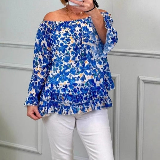🌸 Trendy 2025 Print Blouse 🌸 One-Shoulder Chiffon Top - Women's Long Sleeves, Lightweight Fabric & Flattering Fit | Easy to Pair with Jeans or Skirts